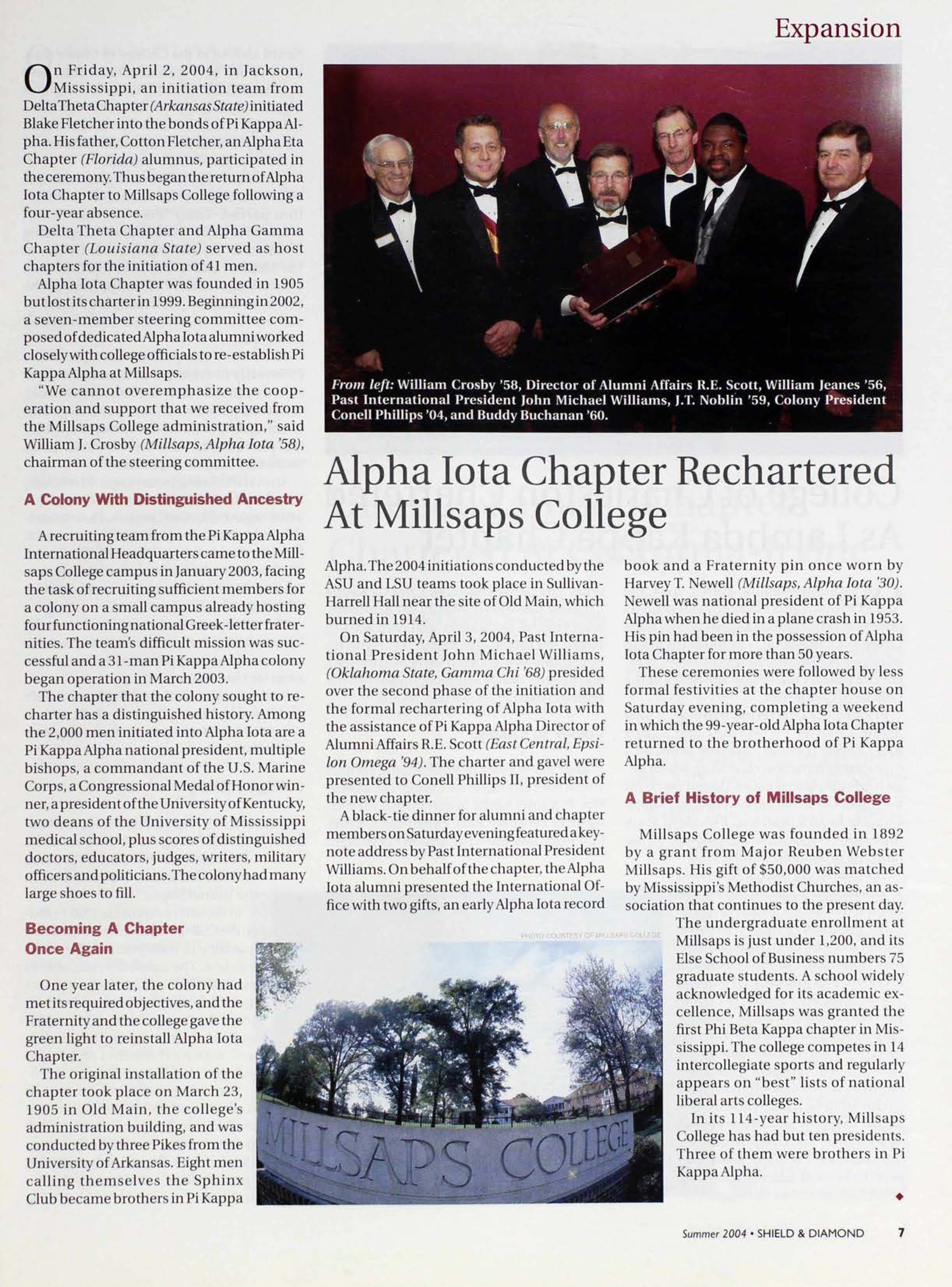 Expansion: Alpha Iota Chapter Rechartered at Millsaps College